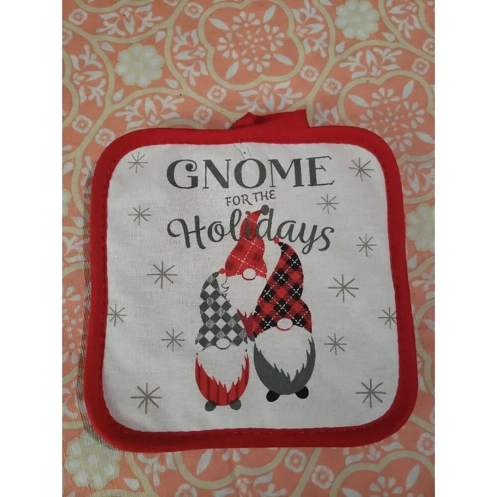 Gnome for the Holidays plaid kitchen set